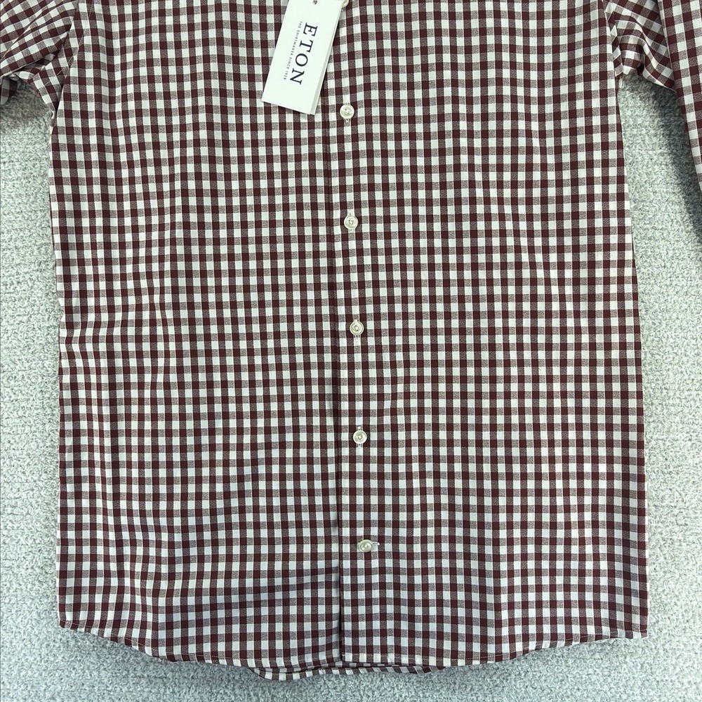 Eton Shirt Mens Med 39 / 15.5 Red White Gingham Check Plaid Slim Fit Button Down - Picture 5 of 16